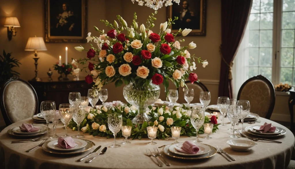 décoration de table avec fleurs en verre